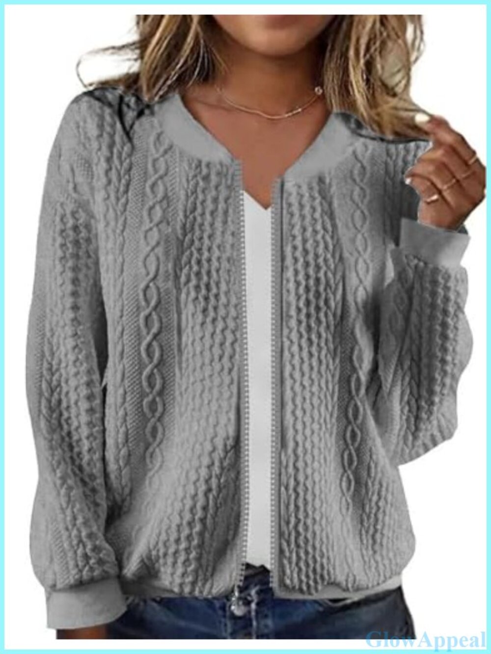Zip Up Crop Cardigan Sweater Women Casual Long Sleeve Polyester